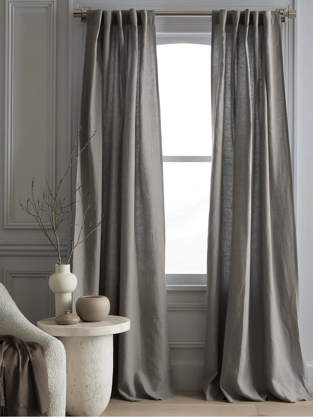 NWT QUINCE Set Of 2 48x96 European Linen Curtains Grey 8709